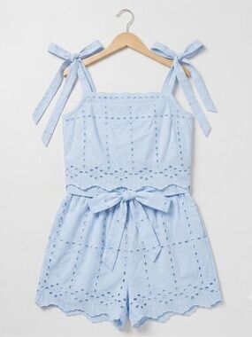 Boutique Light Blue Tie-Shoulder Romper